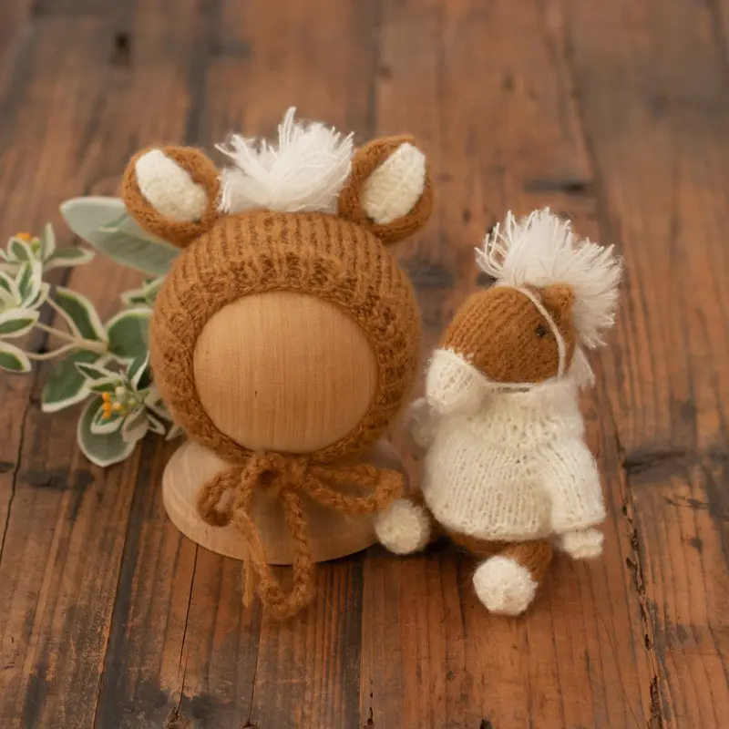 Handmade Knitted Horse with Hat Set A - Newborn Photography Outfit - Image 5